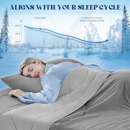FineMay Cooling Queen Comforter Light Grey 80x90 for Hot Sleepers