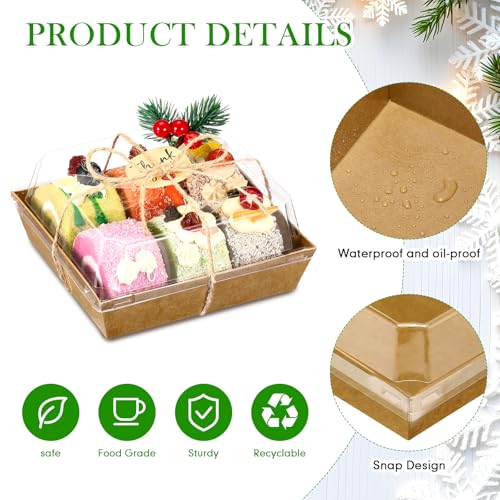50 Pack Christmas Charcuterie Boxes with Clear Lids, Pine Cones & Thank You Stickers
