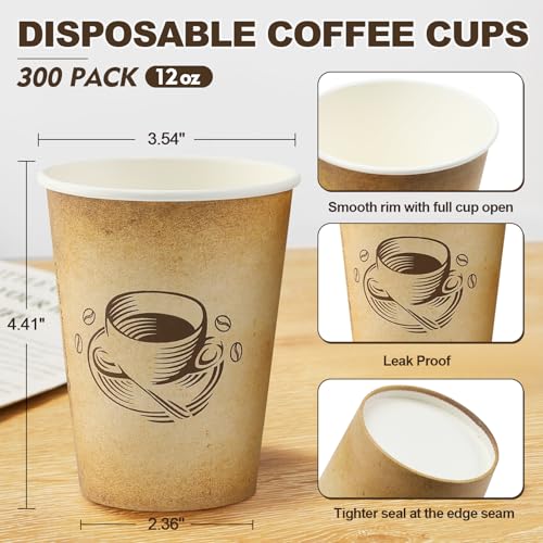 Disposable Paper Coffee Cups 12oz Retro Design 300 Pack - Clawsoff