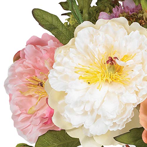 Artificial Peony Arrangement in Glass Vase - 10 Inch Assorted Blooms, Decorative Faux Flower