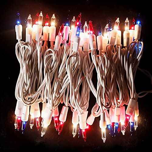 MULTI-SPARKING Red White and Blue String Lights - 35 Count 4th of July Patriotic Mini Christmas Lights for Independence Day Decorations, 8.5 Feet White Wire Incandescent Set
