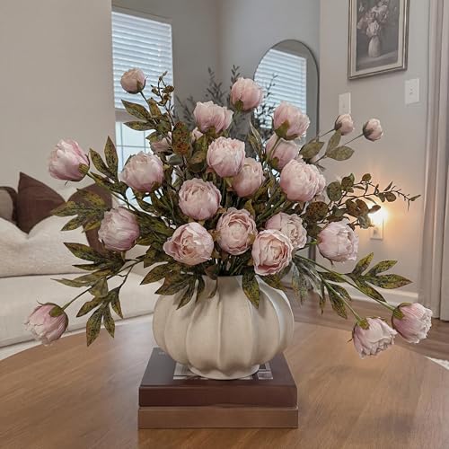 Artificial Peony Flowers Set - 12 Faux Silk Stems for Vase Decor - Brownish Variation