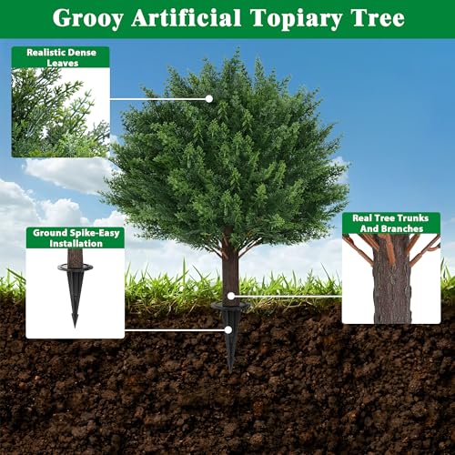 Artificial Cypress Topiary Plants 22 Inches - Cedar 4 Pack with Spike - Outdoor & Indoor Decor