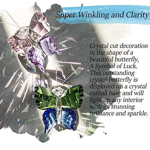 H&D HYALINE & DORA 2pcs Handmade K9 Crystal Flying Butterfly with Ball Base Glass Animal Figurines Cute Craft Wedding Gifts for Guests Home Decoration Accessories