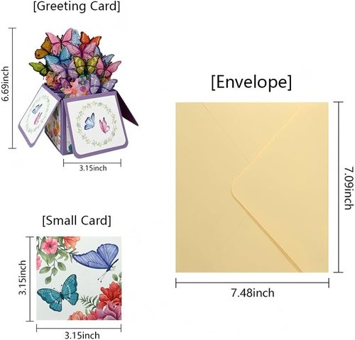 Butterfly & Bouquet Greeting Cards by [Brand Name] - Pop-Up Style with Envelopes | Perfect for Family & Friends