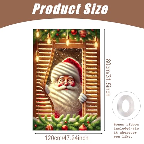 Santa Claus Xmas Window Cover Banner 31x47 Inches Polyester Holiday Decor