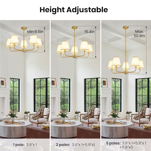KAISITE Gold 5-Light Farmhouse Chandelier for Dining Room & Kitchen - Modern Ceiling Fixture