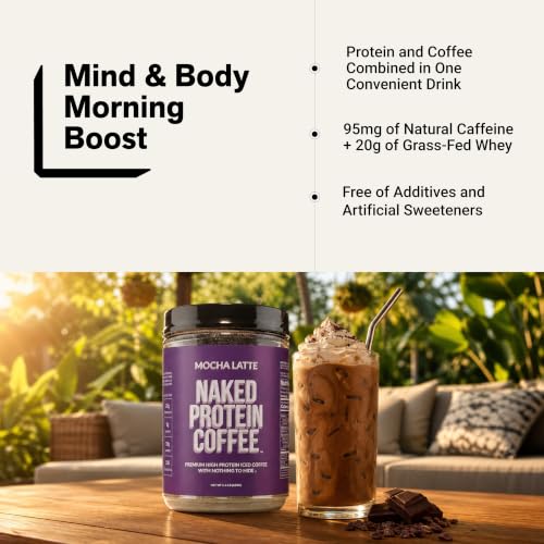 NAKED Mocha Latte Protein Coffee - Colombian Iced Keto Shake, 20g Grass-Fed Whey, Caffeine, Gluten-Free