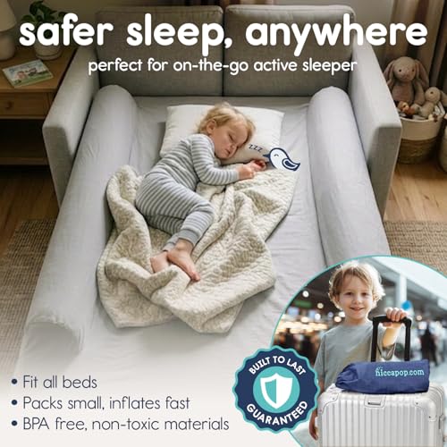 Hiccapop 2-Pack Inflatable Toddler Bed Bumpers for Travel & Home Safety