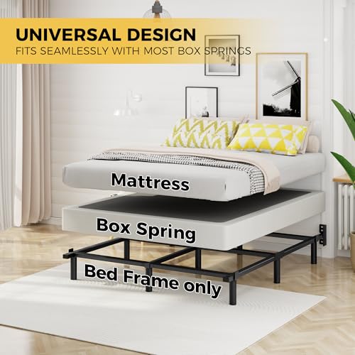 Awesofurni Queen Bed Frame with 9 Legs, 7 Inch Heavy Duty Metal Support, Black, Adjustable Length
