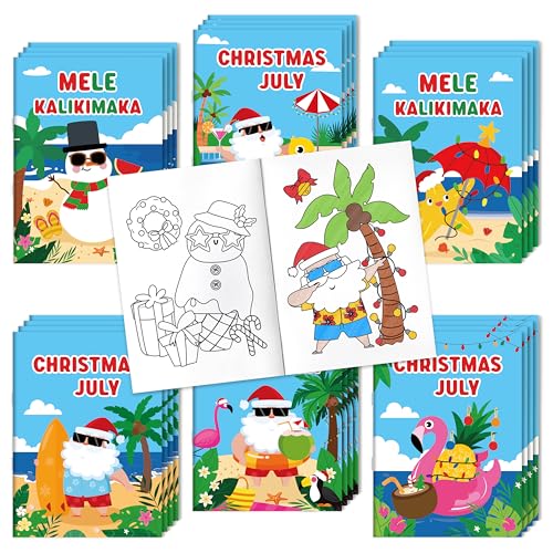 JAPBOR July Christmas Coloring Books - 24PCS Mini Summer Xmas Color