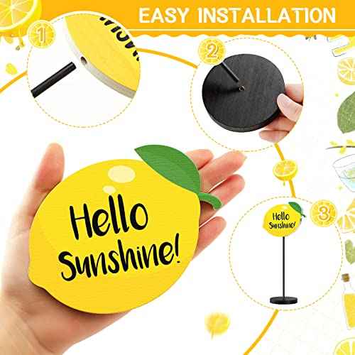 Maitys 3 Pcs Summer Lemon Tabletop Decor Standing Lemon Block Wooden Table Centerpiece Sign Table Summer Decor for Home Kitchen