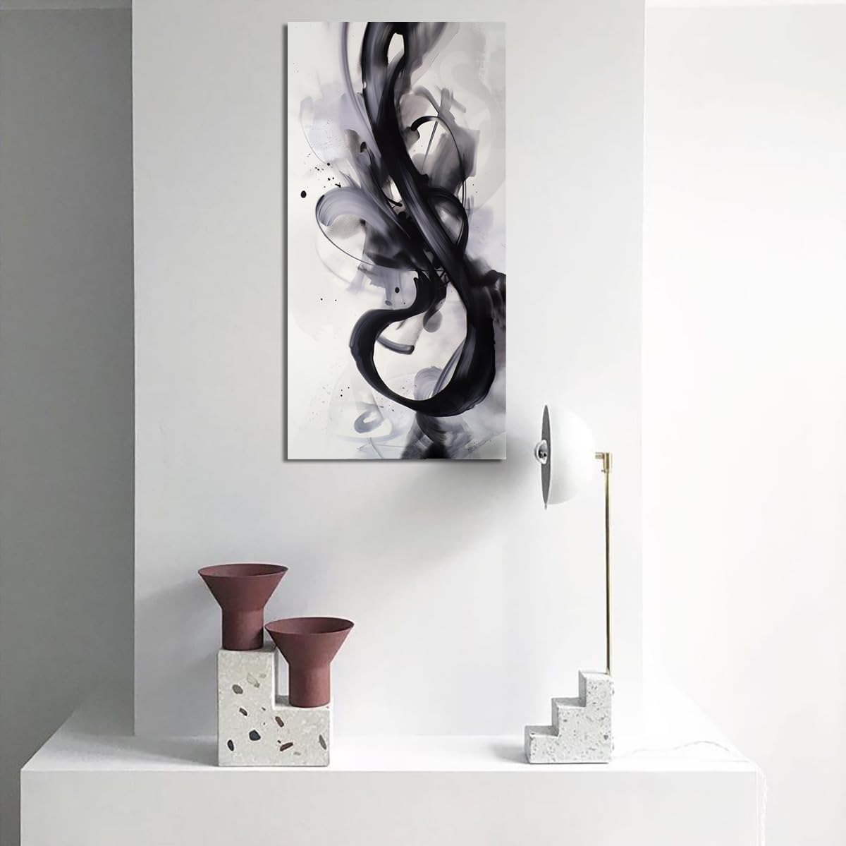 HONGRUIFAN Black White Abstract Wall Art Canvas Geometric Lines Print Picture Large 20x40 Inch Contemporary Artwork Pinting for Home Décor