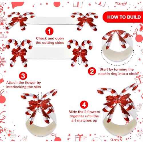 Gift Boutique - 100 Pieces Christmas Paper Napkin Rings Xmas Red & White Candy Cane Napkin Ring Holders Napkins Band for Winter Home, Kitchen, Dinner, Wedding, Party Supplies Tableware Decorations