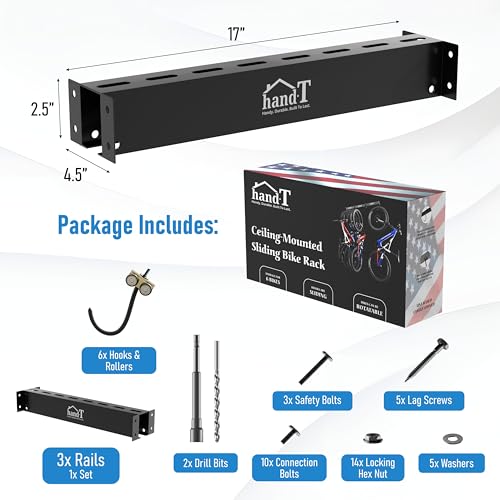Ceiling Bike Rack Mount for Garage Storage - 6 Bikes, Sliding Hooks, Heavy Duty, Black, Variation of Black / 1 Set 6 Hooks