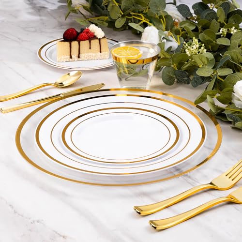 50 Pack 12 Inch Clear Charger Plates with Gold Rim - Elegant Disposable Tableware