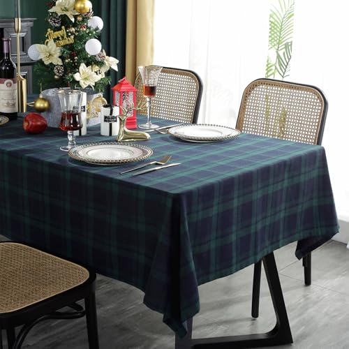 ZIQINPSQ British Style Plaid Fabric Tablecloth - Blue & Green, 55"x120"