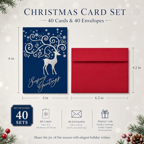40-Pack 4x6 Christmas Cards with Gold & Silver Foil & Envelopes