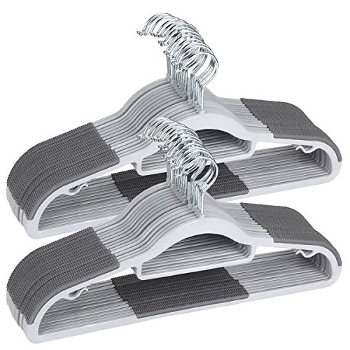 Gray Plastic Clothes Hangers 50 Pack Non-Slip Space-Saving Heavy Duty