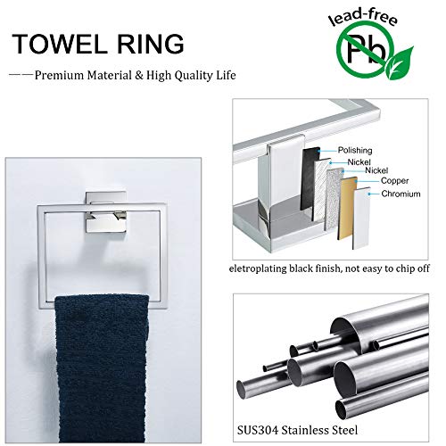 TNOMS Chrome Bathroom Hardware Accessories Set - 5 Pieces Stainless Steel Towel Bar, Holder & Hooks