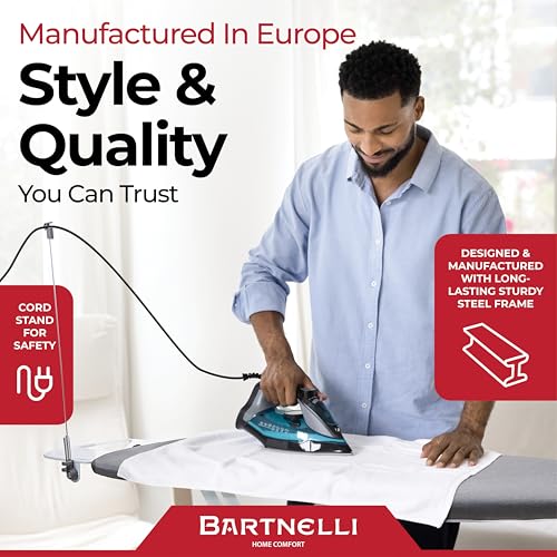 Bartnelli Extra Wide Ironing Board 19x48 with Heat-Resistant Cover & Iron Rest