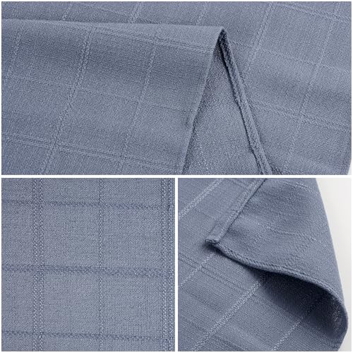 Yuboo Dusty Blue Checked Table Runner 13x72 Inch Fall Linen Blend Decor