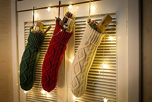 Kunyida Pack of 6 18" Burgundy Ivory Green Knit Christmas Stockings - Rustic Cable 6-Pack