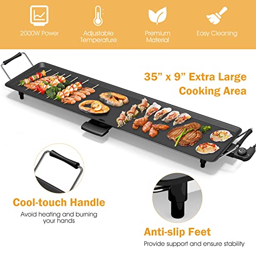 35-Inch Electric Griddle with Nonstick Surface, 2000W, Adjustable Temp, Drip Tray, Indoor Outdoor Cooking