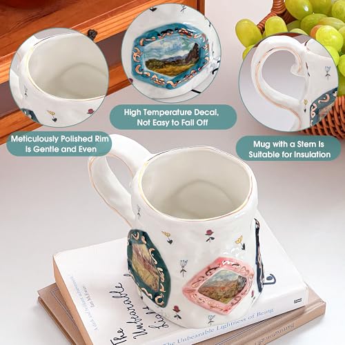 Large Ceramic Coffee Mug with Big Handle, Floral Design, 17.25oz - Perfect Gift for Tea & Coffee Lovers