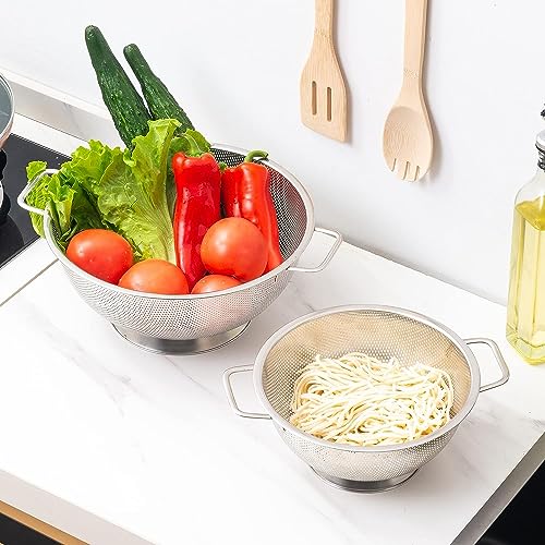 Gulex Stainless Steel Colander Set 3QT + 5QT Kitchen Strainer Dishwasher Safe
