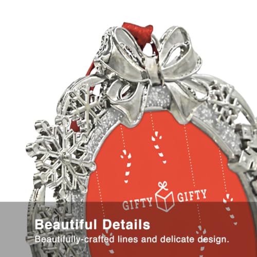 Snowflake Holiday Wreath Ornament Set - Silver, Red & Blue Christmas Decorations, 3-Pack