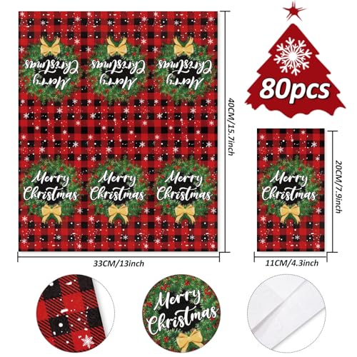 Whaline Buffalo Plaid Christmas Guest Napkins 3-Ply 80Pcs - Red Black Xmas Hand Towels