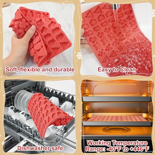 Christmas Chocolate Molds, 72 Cavities Silicone Candy Molds Santa Clause Christmas Tree Snowman Gingerbread Man Mini Gummy Silicone Mold for Chocolate, Candy, Fondant, Biscuit, Cookies, Cupcake Decor