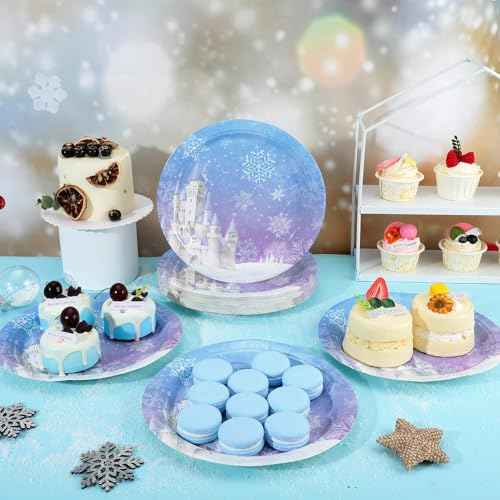 30 Pcs Frozen Plates, 9inch Winter Snowflake Paper Plates Christmas Dessert Dinner Plate for Winter Wonderland Party, Frozen Birthday