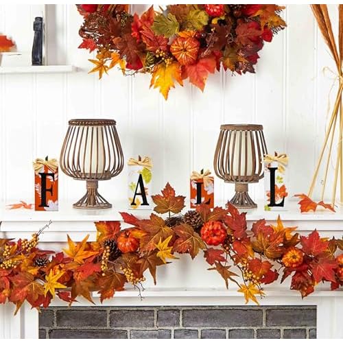 Gift Boutique Thanksgiving Fall Table Block Set of 4 Autumn Wooden Signs Blocks for Tiered Tray Tabletop Centerpieces Mantle & Home Office Decorations