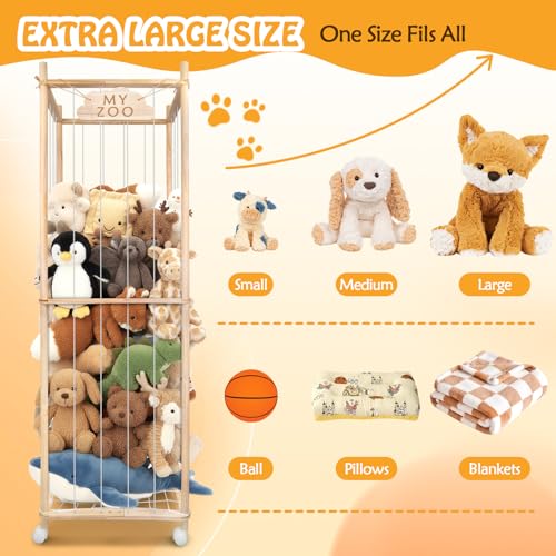 Wooden Stuffed Animal Storage Zoo with Wheels - 64 Inch Large Toy Organizer