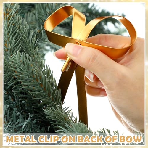 Daifunli 24 Pcs Gold Metal Christmas Bow Ornaments for Tree Garland