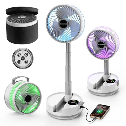 Socool 8-Inch Portable Foldable Fan with 20000mAh Battery, Remote, 8-Speed, Oscillating, White