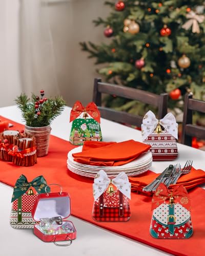 6 Pcs Mini Suitcase Christmas Tin Boxes with Bows – Holiday Gift Favor Boxes