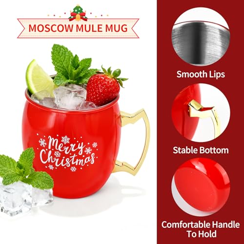TJ Moscow Mule Mugs Set of 4 - 12 oz Copper Finish, 4 Color Variation