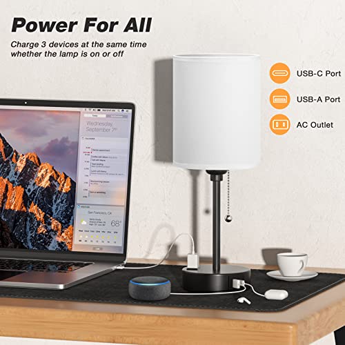 Dicoool Bedside Table Lamp Set of 2 - 14.6in Small Desk Lamps with USB Ports, 3 Color Temperatures, White & Black