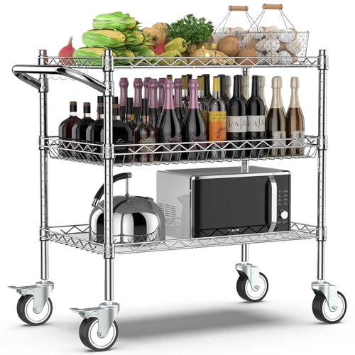 Leteuke Matte Chrome 3-Tier Heavy Duty Rolling Utility Cart with Wheels