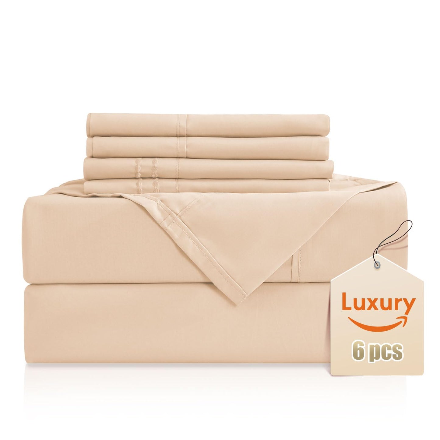 CozySmile Full Sheet Set,Luxury Silky Soft 6 Piece Bed Sheet Set Fits 16 inch Deep Pocket Mattresses, Wrinkle Free & Breathable Cooling Machine Washable Hotel Bedding Sheets Full Size (Champagne)
