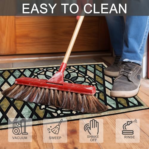 Outdoor Welcome Door Mat 17x30 Inch Non Slip Rubber Entrance Rug with Flower Design