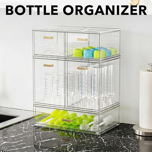 LALOBLUE Stackable Clear Acrylic Drawer Organizer for Baby Bottles & Makeup