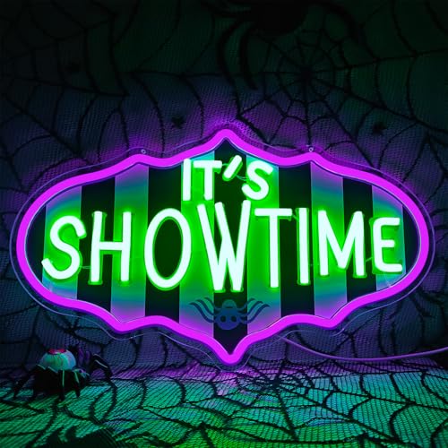Showtime Neon Sign - Dimmable Halloween LED Neon Lights - Striped Gothic Light Up Sign - Variation: Show Time