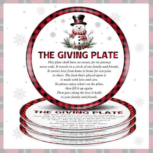 Snowman Christmas Giving Plate Set 4 Pcs with Poem 10x10 Inch Holiday Tableware