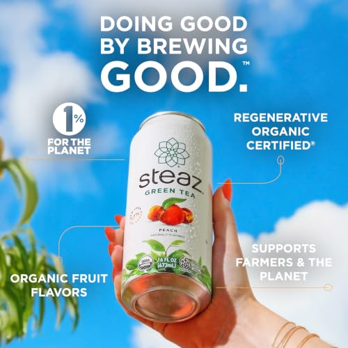 Green Tea Zero Sugar Peach Mango - Organic & Caffeinated, 16 Fl Oz, Pack of 12