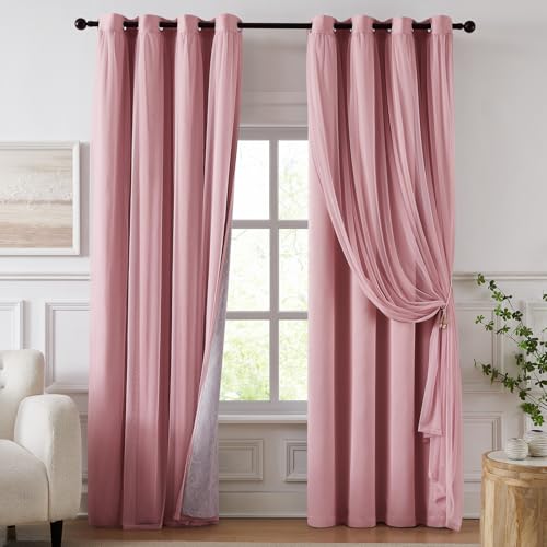 Pink Double Layer Blackout Curtains - 84 Inch Length, Pack of 2, 52 Inch Wide