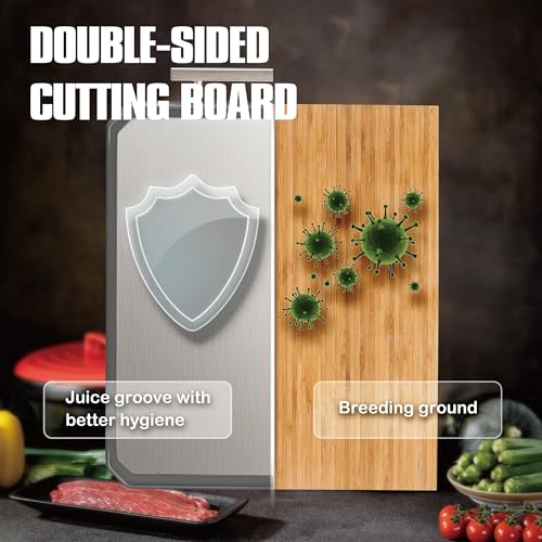 SNOWCLAD 2-Pack Stainless Steel & Wheat Straw Kitchen Cutting Boards with Juice Groove